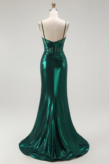 Dark Green Mermaid Spaghetti Straps Corset Prom Dress